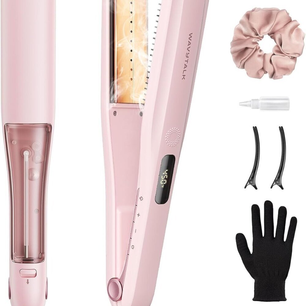 Steam Hair Straightener Titanium Flat Iron with Detachable Comb Pink